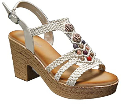 IVACHY Women's Summer Braided Strappy Beaded Flowery Espadrille Wedge Heels Sandals