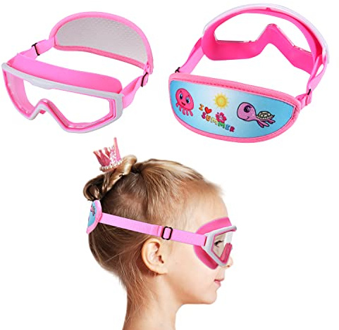 RUIGAO Girls Swim Goggles,Kids Goggles Fabric Strap, Pink swimming Goggles for Kids 3-6