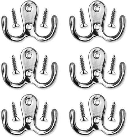 6 PCS Vintage Antique Double Door Hooks - Wall Mounted Decorative Coat Hooks for Kitchen, Bedroom, Bathroom - Screw-in Robe and Hat Hooks With Screws