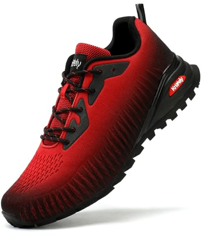 Kricely Trail Running Sneakers Herr Utomhus Halkfria Andningsaktiva Vandringsskor Trekking Tennis Lätta Sportskor Casual Sneakers, Röd, 45 EU