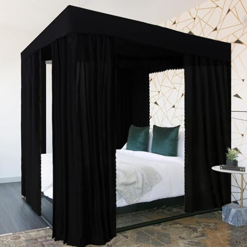 Kmhesvi Rideaux à baldaquin Noir – 4 Rideaux d'angle pour lit Queen Size – Décoration de Chambre d'adultes et de Filles (Noir, Grand lit)