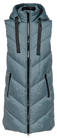 JDY Damen 3/4-lange Steppweste mit Kapuze JDYSkylar Padded Hood Waistcoat 15220630 Stormy Weather/Black L