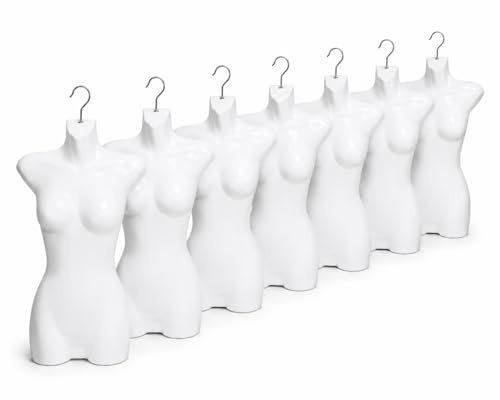 Juego de 7 torso femenino para mujer, 70 cm, de plástico, parte superior del cuerpo, semiplástico, en color blanco, busto maniquí, cuerpo semiplástico, figura de muñeca, 7 maniquíes con gancho