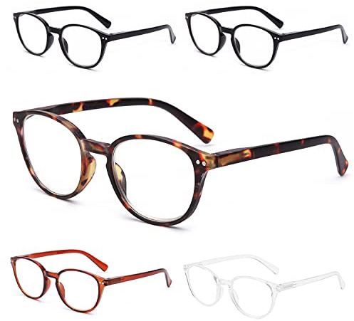 SKYWAY Blue Light Blocking Reading Glasses with Spring Hinges, Round Computer Gaming Readers Women Men Lightweight Anti Glare, Non-Prescription Glasses (5 Pack-C1,2.5)