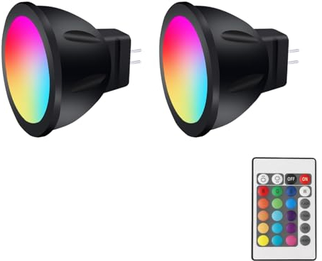 Noobibaba GU4 Led Rgb MR11 LED 12V 3W Farbwechsel Lampen für Halloween und Weihnachten, Warmweiß + 15 Mehrfarbig, 12V 20W Halogen Birne GU4 Rgb Ersatz (2 Lampen, 1 Fernbedienung)