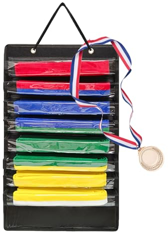 GAESHOW Kampfkunst-Gürtel-Organizer, Gürtelanzeige, für 8 Kampfkunstgürtel und 5 Medaillen, Taekwondo Gürtel-Display für Kampfkunst, Karate, Taekwondo