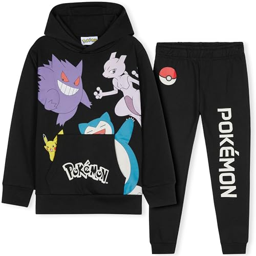 Pokémon Survêtement Enfant Garcon, Ensemble Jogging 2 Pièces avec Sweat a Capuche et Pantalon Survetement, Cadeau Garçon (Noir, 5-6 Ans)