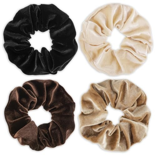 Elastici grandi per capelli da donna, 4 pezzi, in velluto, per coda di cavallo, morbidi, con colori carini, per capelli spessi, ricci, sottili e fini, accessori alla moda, confezione da 4 pezzi, per