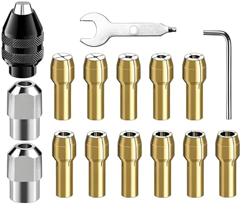 16 Stück Bohrfutter Adapter Set, Spannzangensatz für Dremel, 0.5mm bis 3.2mm 4486 Bohrfutter Sechskant & 4485 Messing-Spannzange Metallmutter für Dremel Bohrer