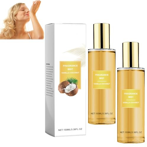 Spray per il corpo alla vaniglia e al cocco, profumo per il corpo da donna, profumo profumato a lunga durata, spray per il corpo alla vaniglia per le donne, per capelli e corpo (2 pezzi)