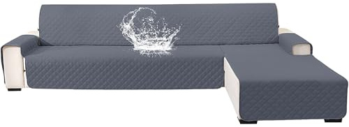YSTELLAA 100% Vattentätt Sofföverdrag L Formad 3 Sits(L 250 cm), Reversible Höger/Vänster Universal Soffskydd Peninsula, Chaise Longue Sofa Protector Reptåligt Fläckbeständigt, Mörkgrå
