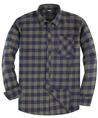 JupiterSecret Mens Flannel Shirt Classic Checked Shirt Mens Casual Button-Down Shirts Long Sleeve for Daily Wear