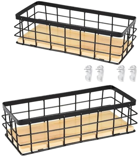 Cesta de alambre, cesta de metal, cesta de almacenamiento de metal para baño, cestas decorativas negras, cesta de pared para el hogar, Adecuado para cocina y baño.29x13x10cm