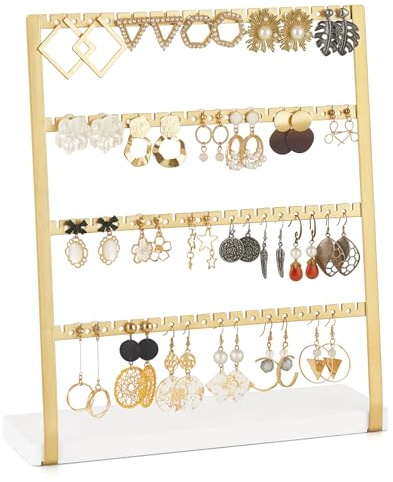Mkono 4-Tier Earring Holder Organizer Stands Gold Metal Jewelry Display Rack for Hanging 74 Pairs of Earrings and Ear Studs, Gifts for Women and Girls