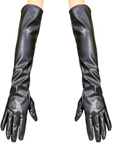 Pineeseatile Gants en simili cuir, longs gants en cuir pour femme, doublure en polaire PU, écran tactile chaud pour cosplay, opéra, soirée formelle, fête costumée