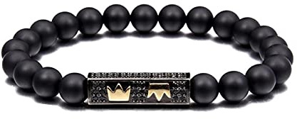 LMRJHAZ Armband för kvinnors män kvinna pärla kunglig krona charm armband naturliga pärlor buddha för kvinnor och mens 22 cm