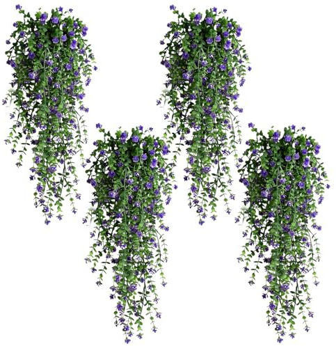 XIAOGUA 4 Pezzi Pianta Finta da Interno Edera Finta da Interno Pianta Artificiale Simulazione Appesa Ghirlanda Appesa per Matrimonio Giardino Balcone Camera da Letto Interna Decorazione Della（Viola）
