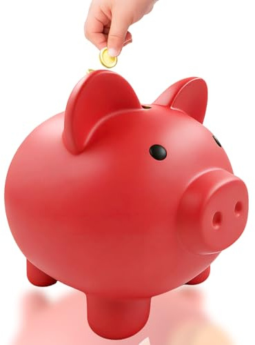 Red Piggy Bank,Cute Piggy Banks for Kids, Cute Coin Cash Money Box,Unbreakable Plastic Money Bank, Change Savings Bank Fun Gift For Boys, Girls, Adults, Home Decoration (L)