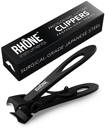 Rhône Instruments Nail Clippers - 420J2 Surgical Grade Japanese Steel, Extra Wide Jaw, Cuts Thick Nails, Professional Sharp Curved Fingernail and Toenail Clipper for Manicure & Pedicure