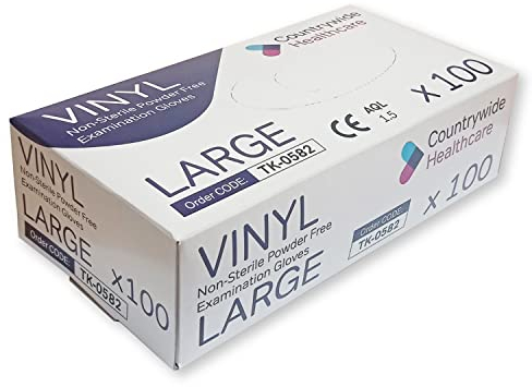 Countrywide Healthcare Powder Free Clear Vinyl Gloves - Large - Box Of 100