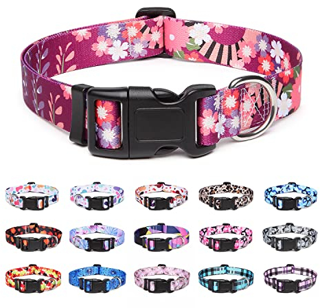 Suredoo Hundehalsband Verstellbares, Weich & Komfort Nylon Hunde Halsband für Kleine Mittlere Große Hunde Welpen Katzen (S, Bunt Blumen)