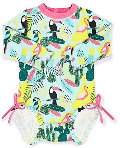 BesserBay Baby Mädchen Rash Guard Rundhals Einteiliger UPF 50+ Schnelltrocknend Badeanzüge Tropisch 18-24 Monate