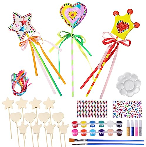 Weysoo Zauberstab Bastelset, 12 Stück Holz zauberstab mädchen, Prinzessin zauberstab basteln für Party Spielzeug DIY Geburtstag Handwerk Kindergeburtstag Geschenk
