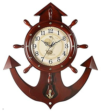 Orologi da parete Orologio da parete Ancora per navi Orologio da timone per navi Casa Soggiorno Camera da letto Decorazione Orologio da parete in legno muto 25,59 pollici Orologi per arredamento