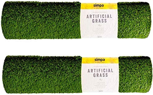 simpa Non Fade Artificial Grass Pile Roll - 4m x 1m / 13ft x 3.3ft - 15mm Pile Height - Set of 2 Rolls