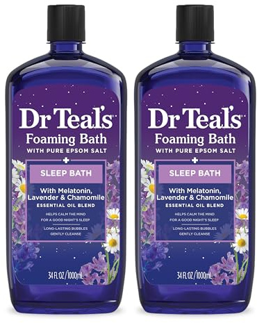 Dr Teal's Foaming Bath with Pure Epsom Salt, Sleep Blend with Melatonin, Lavender & Chamomile Essential Oils, 34 fl oz (Pack of 2)