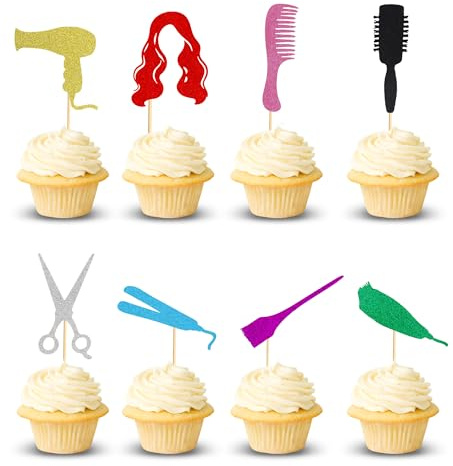 Arthsdite 24 decorazioni per cupcake a tema barbiere, per taglio di capelli, addio al nubilato, cupcake, addio al nubilato, feste di compleanno, decorazioni per torte