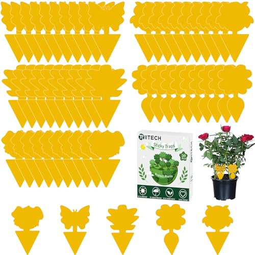 Fruit Fly Traps, TRIITECH 50 Pack Sticky Fly Traps, Plant Fly Stickers, Sticky Bug Traps for Indoor and Outdoor(Yellow)
