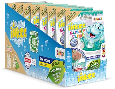 INKEE Confezione da 10 Slime per la Vasca da Bagno, Verde al Profumo di Pesca, trasforma l'acqua in Slime, Include Un Adesivo della Collezione Hippo (4 da Collezionare), per 25 Litri d'Acqua ciascuno