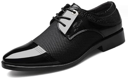 Herrskor business Oxfords patent läder skosnören klassiska brogues bröllopssko kontor loafers formella derbys, 02svart, 44.5 EU