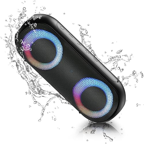 NOTABRICK Bluetooth Lautsprecher mit Licht, Tragbarer Musikbox mit IPX7 Wasserdicht, Kabellose Bluetooth 5.0 30W Stereo-Pairing, 24h Akku for Zuhause Draußen Party Reisen