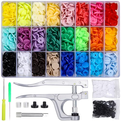 LEAZZLE Druckknopf Set mit Zange, 400 Sätze mit 24 Farbigen T5-Druckknöpfe und Snaps Zange mit T3-, T5- und T8-Abdeckformen zum Nähen von Kleidungsstücken, Basteln Usw