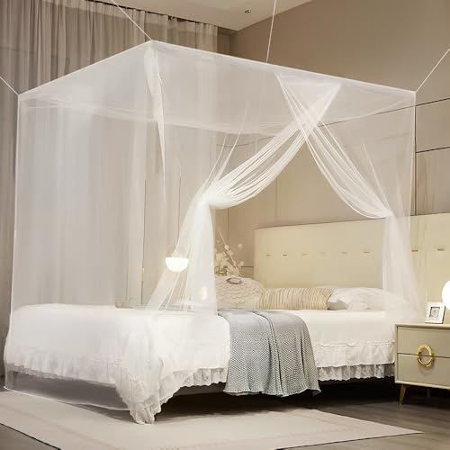 BUZIFU Mosquitera para camas dobles, 200 x 200 x 180 cm, cortina rectangular de malla, mosquitero para el hogar y camping, red mosca, 1 unidades