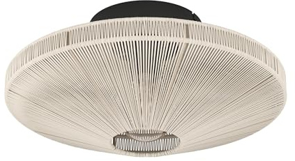 EGLO Midsumer Taklampa, i tyg | japansk taklampa i svart metall och krämfärgat naturgarn, vardagsrumslampa med E27-sockel, diameter 38 cm