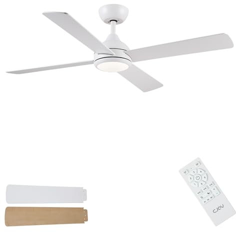 CJOY 48 inch Ceiling Fans with Lights, White Ceiling Fan with Remote Control, Quiet Reversible 4 Blades, 6 Speeds, 3CCT Dimmable, Sleep Mode, Timer, Fan Light for Bedroom/Living RoomKitchen/Dormitory