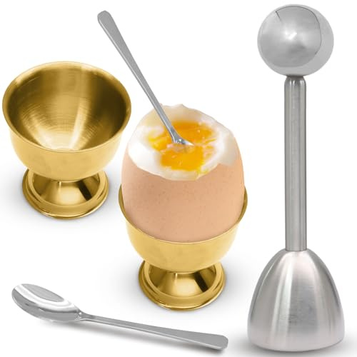 vibedor 5 Pack Egg Shell Opener Set, Stainless Steel Egg Cups & Spoons, Ergonomic Topper for Soft Boiled Eggs