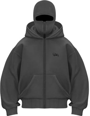 Hoodie med dragkedja och balaklava för herrar, huvtröja i olika färger, vindtät och varm sweatjacka, långärmad huvjacka, sweatshirt, övergångsjacka