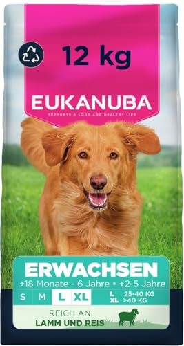 Eukanuba Hundefutter Trocken mit Lamm und Reis für große Rassen - Premium Trockenfutter für ausgewachsene Hunde, 12 kg