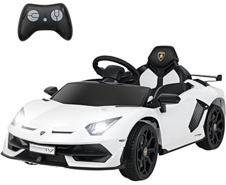 GOPLUS elektrisk bil för barn, Lamborghini barnbil med LED-strålkastare, tuta, fjärrkontroll, musik, USB och MP3, elbil 3–5 km/h för barn från 3 år (vit)
