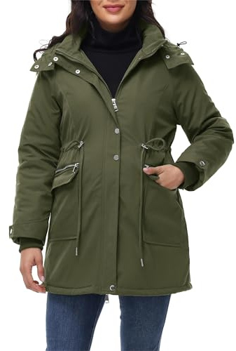 Maacie Giacca premaman in cotone collo alto, giacca in cotone impermeabile, cappotto invernale 2025, verde militare, M