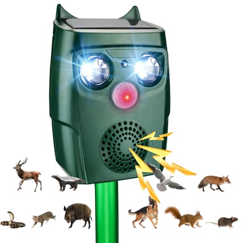 Dissuasori per Piccioni per Giardino, Repellente per Gatti a Ultrasuoni con sensore di movimento, 3 Modalità a Ultrasuoni e flash possono automaticamente, resistente alle intemperie, Solare