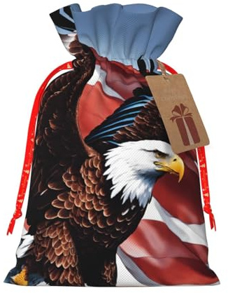 Águila con bandera de Estados Unidos, bolsas de regalo de Navidad con cordón, saco festivo de Navidad, fiesta de cumpleaños, embalaje de regalo