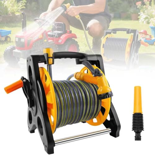 Hose Reel, Hose Pipe Reel with 7 in 1 Adjustable Nozzles Water Spray Gun, Robust Frame for Stability, Compact and Portable Hosepipe Stable for Watering Garden, Washing Cars (with 30m Hose)