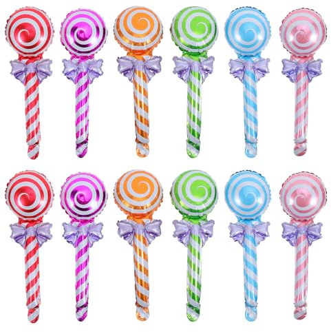 Vaguelly Globos de Piruleta Redondos de Aluminio 12 Piezas, Decoración Dulce para Cumpleaños y Carnaval, Adornos Navideños Inflables para Fiestas Infantiles y Shower