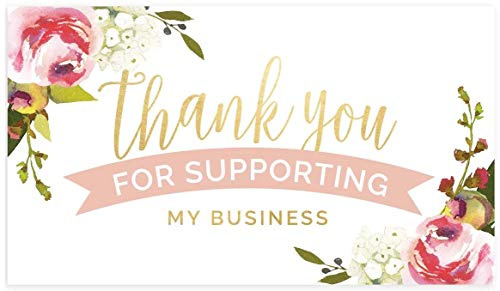 Pink Floral Thank You for Your Business Card / 100 Small Business Thanks Gratitude Cards / 2 x 3.5 Small Business Card Size/Customer Order Appreciation Note Cards