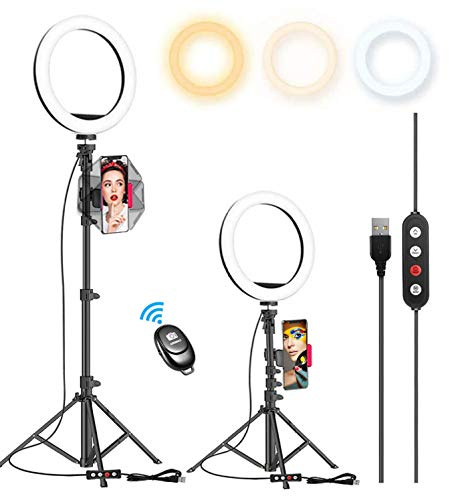 Kaiess 10.2 Selfie Ring Light with 65 Adjustable Tripod Stand & Phone Holder for Live Stream/Makeup, Upgraded Dimmable LED Ringlight for Tiktok/YouTube/Zoom Meeting/Photography